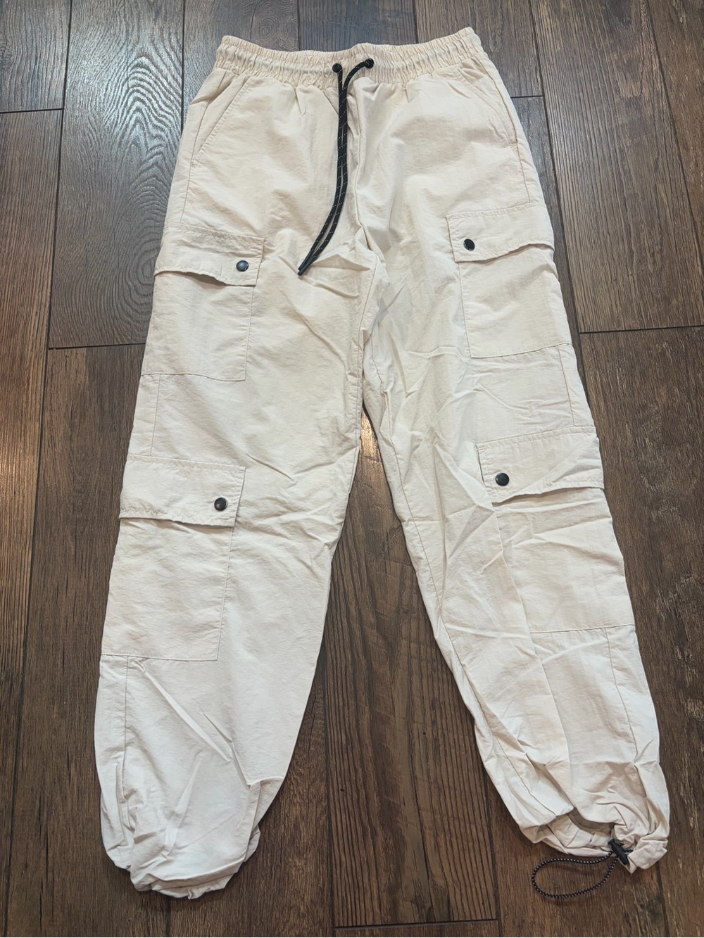 Women’s Cream Cargo Jogger Pants with Drawstring Waist
